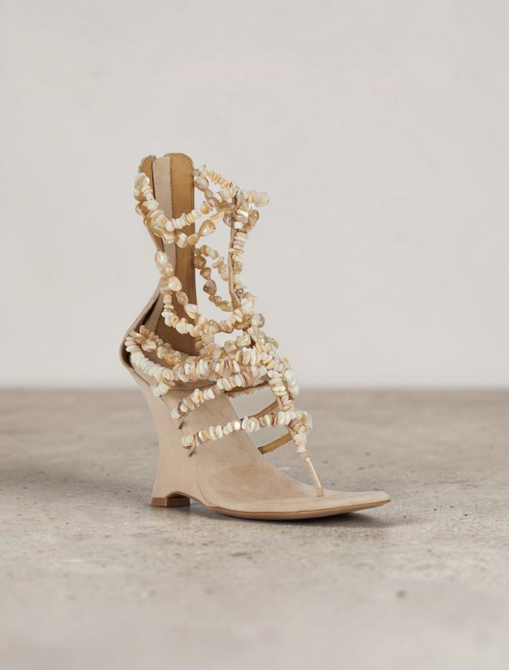 Jeffrey Campbell Womens Seashore Seashell Wedge Sandals Square Toe Size 10 Beige